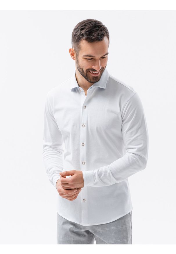 Ombre Clothing - Koszula męska z długim rękawem K540 - biała - XXL. Kolor: biały. Materiał: bawełna. Długość rękawa: długi rękaw. Długość: długie