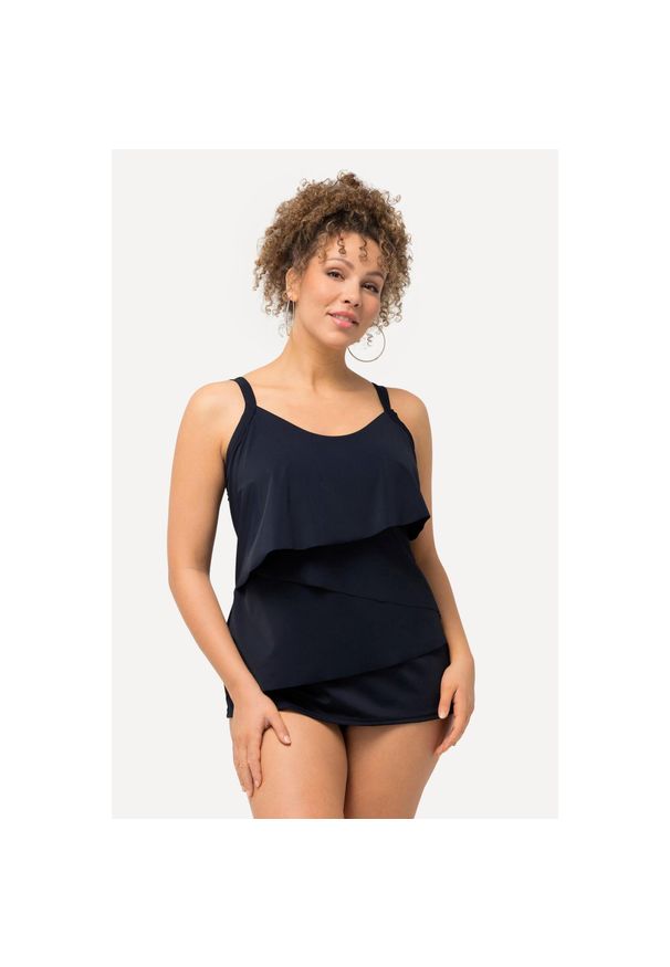 ULLA POPKEN - Damskie Tankini imitacja warstw miękkie miseczki z recyklingu. Kolekcja: plus size. Kolor: niebieski. Materiał: elastan, poliamid, materiał