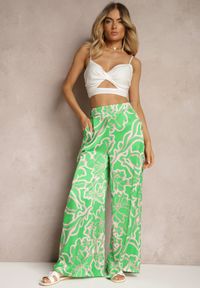 Renee - Zielone Spodnie High Waist z Szerokimi Nogawkami Nulea. Stan: podwyższony. Kolor: zielony. Materiał: tkanina. Sezon: lato #4