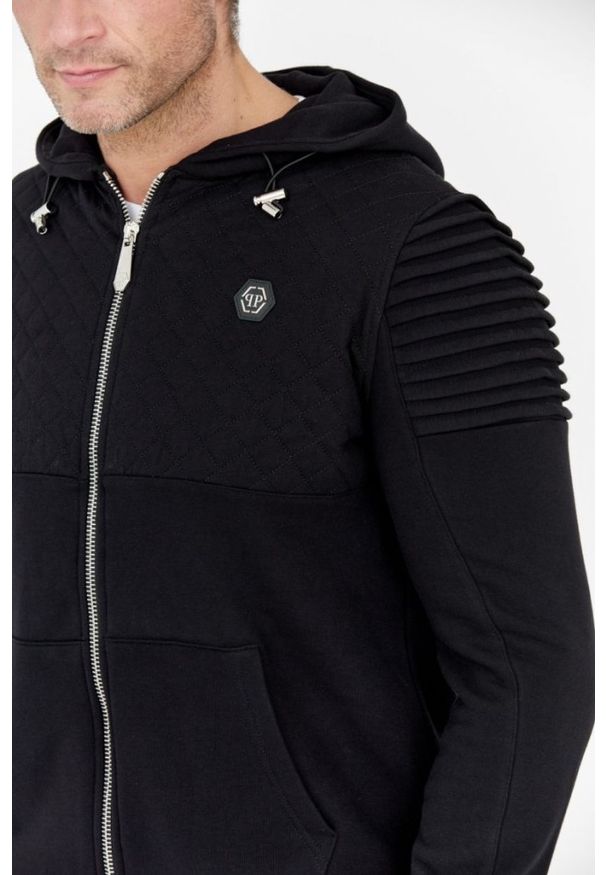 Philipp Plein - PHILIPP PLEIN Czarny pikowany dres męski, Rozmiar XL. Kolor: czarny. Materiał: dresówka. Sport: bieganie