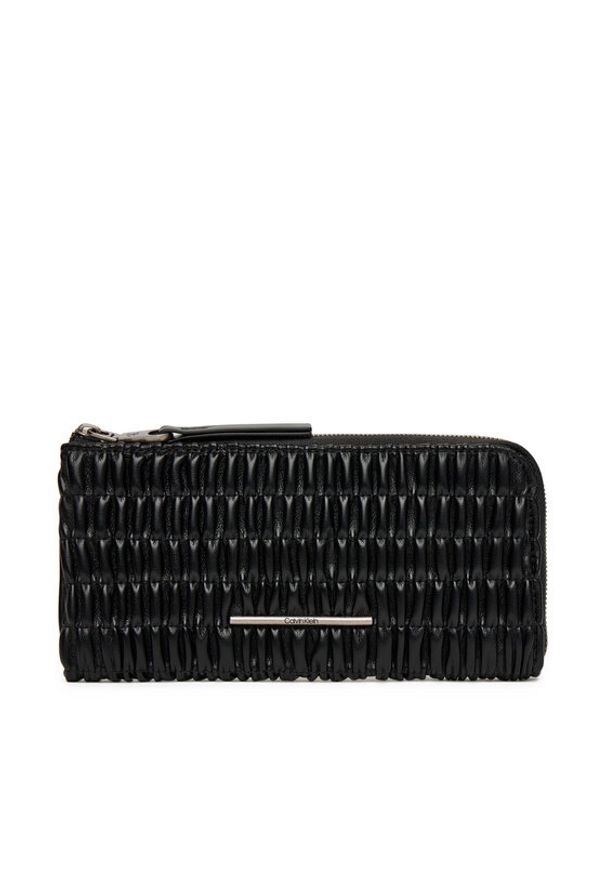 Calvin Klein Duży Portfel Damski Ruched Long L-Zip LV04K1085G Czarny. Kolor: czarny. Materiał: skóra
