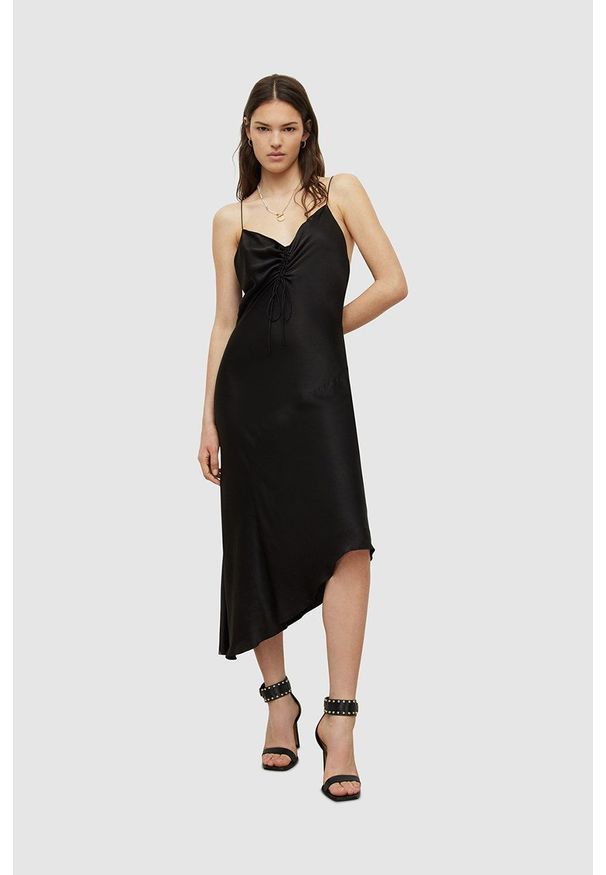 AllSaints sukienka kolor czarny midi prosta. Okazja: na co dzień. Kolor: czarny. Długość rękawa: na ramiączkach. Typ sukienki: proste. Styl: casual. Długość: midi