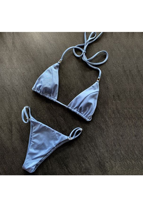 Intica - Bikini trójkątne wiązane szybkoschnące na plażę Taesuk. Kolor: niebieski. Materiał: materiał