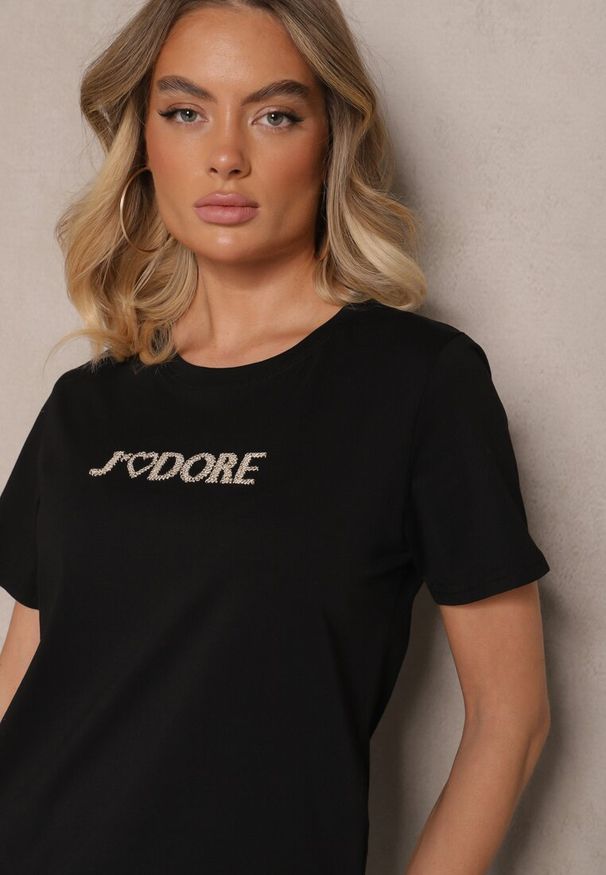 Renee - Czarny T-shirt z Bawełny z Napisem Nalothra. Okazja: na co dzień, na spacer. Kolor: czarny. Materiał: bawełna. Wzór: napisy. Styl: klasyczny, casual, elegancki