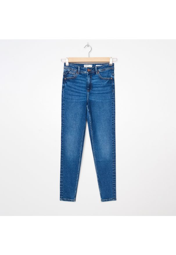 House - Jeansy high waist skinny z bawełny organicznej - Granatowy. Stan: podwyższony. Kolor: niebieski