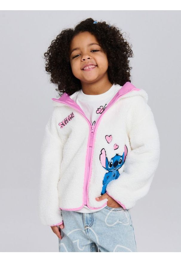 Sinsay - Kurtka teddy z kapturem Stitch - kremowy. Typ kołnierza: kaptur. Kolor: kremowy