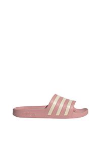 Adidas - Chinelos adidas Adilette Slides. Kolor: fioletowy, biały, wielokolorowy. Sezon: lato. Styl: sportowy