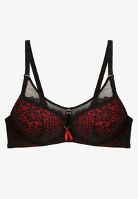 Renee - Czarno-Czerwony Biustonosz Push-Up z Koronki Ozdobiony Metalową Aplikacją Arissta. Kolor: czarny. Materiał: koronka. Rodzaj stanika: push-up. Wzór: aplikacja, koronka