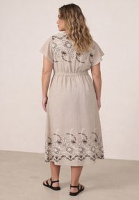 Born2be - Beżowa Kopertowa Sukienka z Wiskozy Zdobiona Haftem i Wiązanym Paskiem Tasenea. Okazja: na co dzień. Kolekcja: plus size. Kolor: beżowy. Materiał: wiskoza. Wzór: aplikacja, haft. Sezon: lato. Typ sukienki: kopertowe. Styl: elegancki, casual, boho #8
