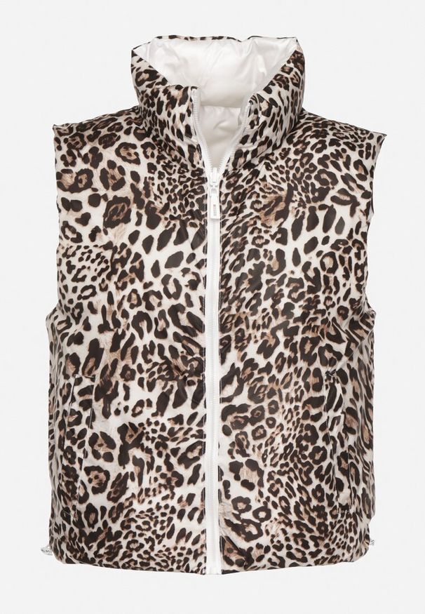 Born2be - Biała Dwustronna Kamizelka Pikowana ze Ściągaczami Kiterta. Okazja: na co dzień. Kolor: biały. Materiał: jeans. Wzór: nadruk, gładki, motyw zwierzęcy. Styl: klasyczny, casual, elegancki