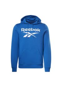 Reebok - BLUZA dresowa męska REEBOK z kapturem bawełna kangurka. Typ kołnierza: kaptur. Kolor: niebieski. Materiał: bawełna, dresówka