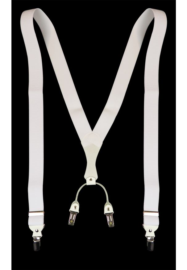 Modini - Białe szelki męskie do spodni z białymi skórkami SZ6. Kolor: biały. Materiał: skóra, guma