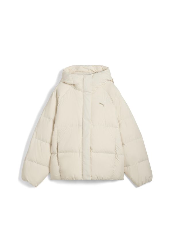 Puma - Damska kurtka puchowa z kapturem PUMA. Typ kołnierza: kaptur. Kolor: biały. Materiał: puch. Sport: turystyka piesza