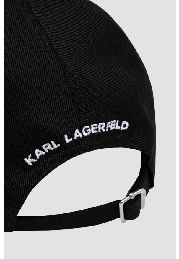Karl Lagerfeld - KARL LAGERFELD Czarna czapka damska z daszkiem Signature Cap. Kolor: czarny. Wzór: aplikacja, haft. Styl: casual, elegancki