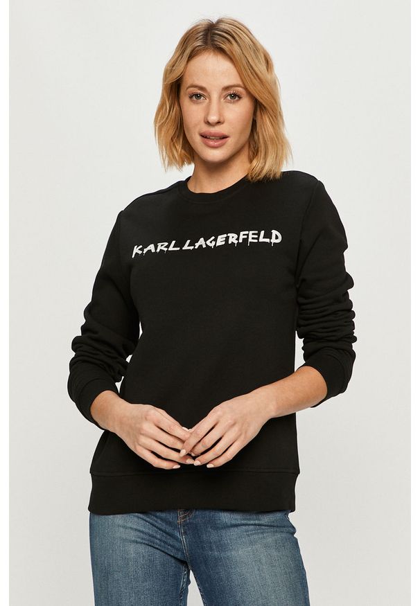 Karl Lagerfeld - Bluza bawełniana. Typ kołnierza: bez kaptura. Kolor: czarny. Materiał: bawełna. Długość rękawa: długi rękaw. Długość: długie. Wzór: nadruk. Styl: klasyczny