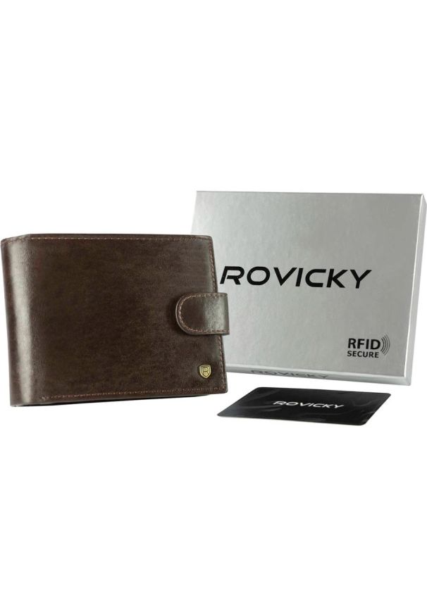 ROVICKY - Portfel męski skórzany RFID c.brąz Rovicky N61L-RVT-3203. Kolor: brązowy. Materiał: skóra. Wzór: gładki