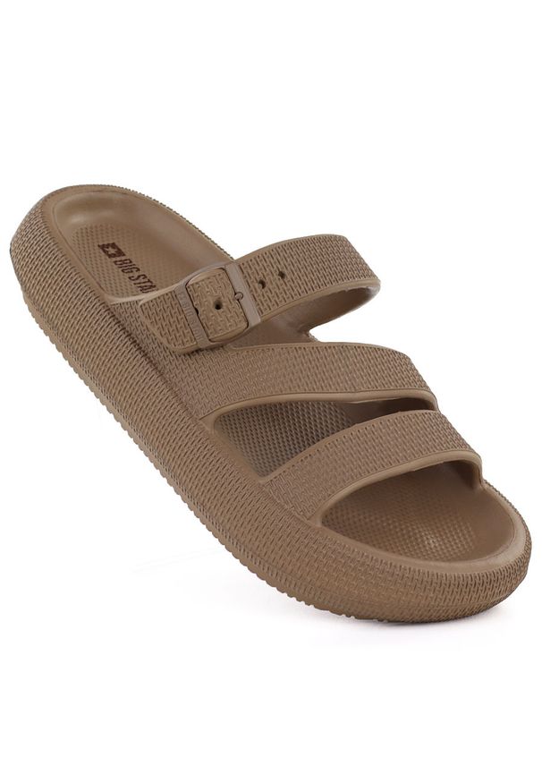 Big-Star - Klapki damskie sportowe na grubej podeszwie basenowe brązowe Big Star TT274A041. Okazja: na co dzień, na plażę. Kolor: brązowy. Materiał: materiał. Styl: sportowy