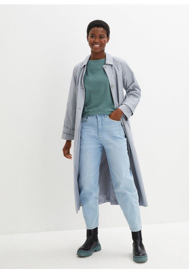 bonprix - T-shirt z dekoltem w łódkę. Kolor: zielony. Materiał: bawełna. Długość rękawa: krótki rękaw. Długość: krótkie. Wzór: gładki. Styl: sportowy