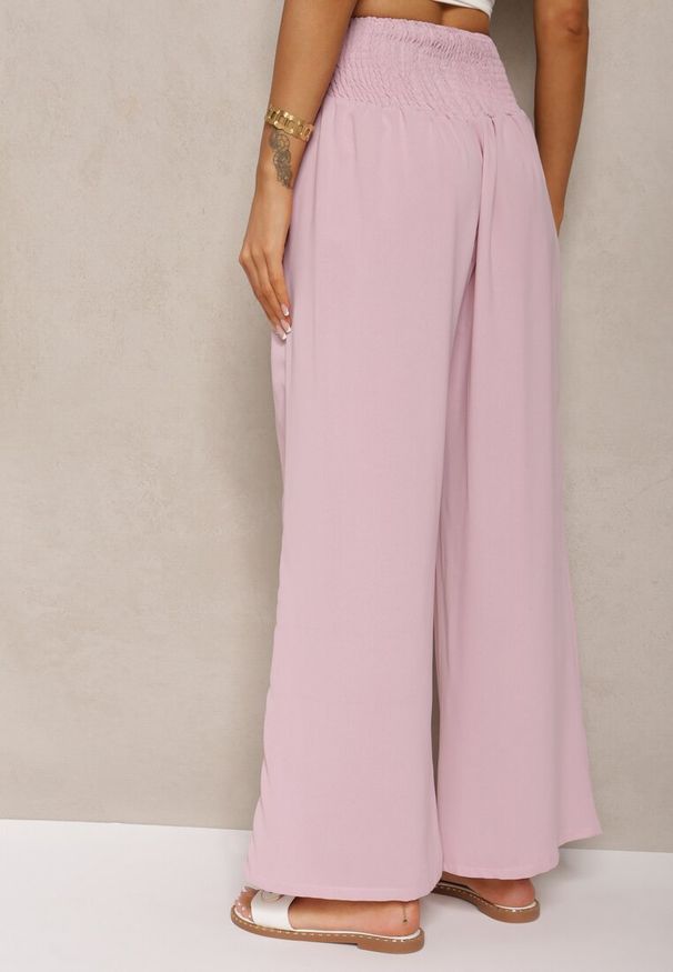 Renee - Różowe Spodnie Kuloty High Waist z Gumką w Talii Lipadre. Stan: podwyższony. Kolor: różowy. Długość: krótkie