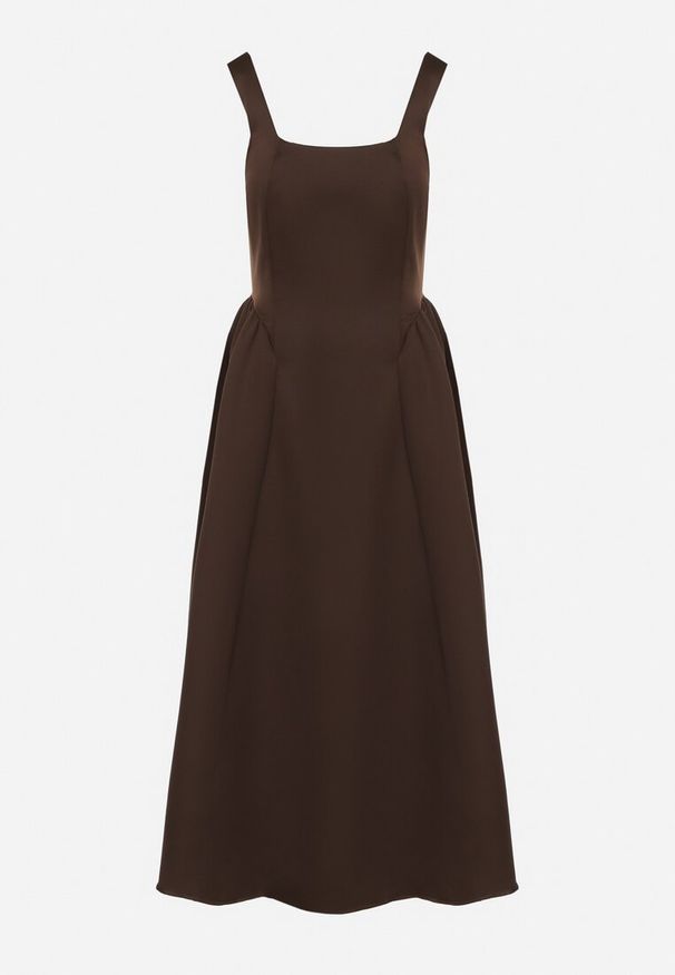 Born2be - Brązowa Rozkloszowana Sukienka na Szerokich Ramiączkach Reterna. Okazja: na imprezę. Typ kołnierza: dekolt kwadratowy. Kolor: brązowy. Długość rękawa: na ramiączkach. Styl: elegancki. Długość: mini