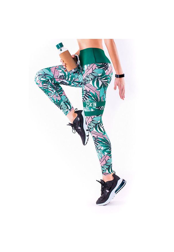 2SkIN - Legginsy sportowe z tropikalnym nadrukiem na fitness damskie 2skin MADAGASKAR. Kolor: wielokolorowy. Materiał: elastan, poliester. Wzór: nadruk. Sport: fitness