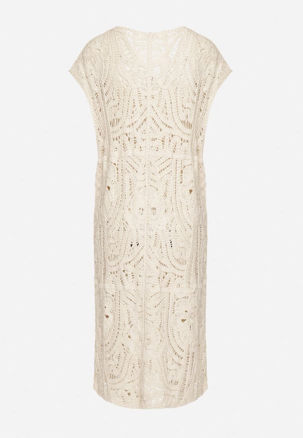 Born2be - Beżowy Ażurowy Kardigan Narzutka z Bawełny Hallosea. Okazja: na co dzień. Kolor: beżowy. Materiał: bawełna. Długość rękawa: na ramiączkach. Wzór: ażurowy. Styl: casual, elegancki