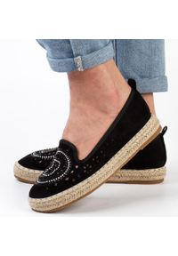 Czarne espadyle damskie S.Barski 33150. Kolor: czarny. Materiał: zamsz #1