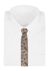 Klasyczny Krawat Męski - Chattier - Beżowy z Dużym Wzorem Paisley. Kolor: wielokolorowy, beżowy, brązowy. Materiał: tkanina. Wzór: paisley. Styl: klasyczny