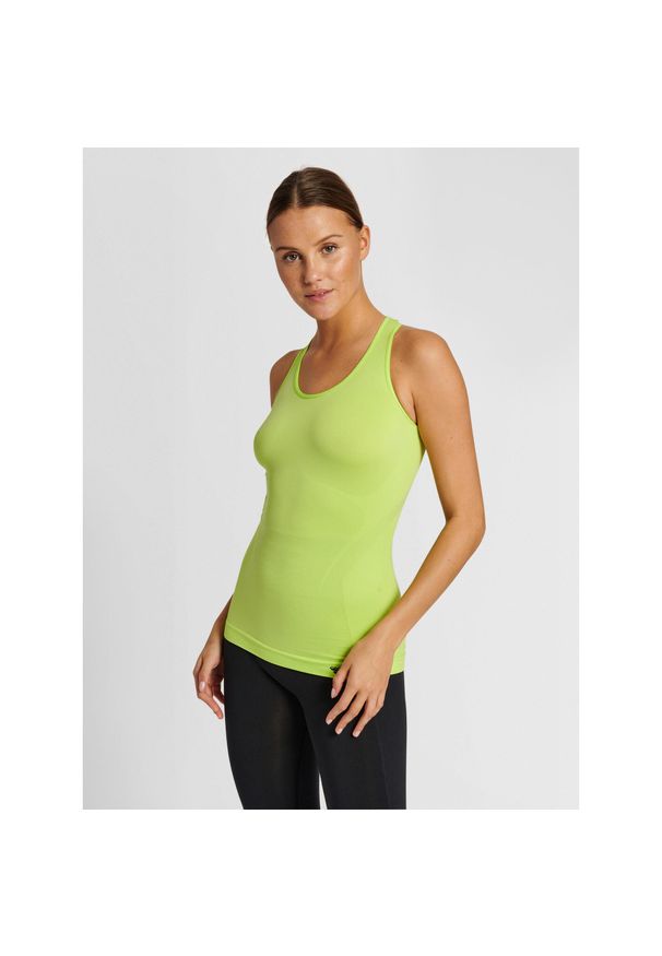 Damski bezszwowy tank top Hummel Tif. Kolor: zielony, wielokolorowy, żółty. Materiał: materiał. Długość rękawa: bez rękawów. Sport: piłka nożna