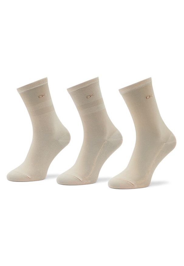 Zestaw 3 par wysokich skarpet damskich Calvin Klein. Kolor: beżowy