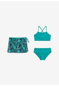 bonprix - Bikini + spódniczka (3 części). Kolor: zielony