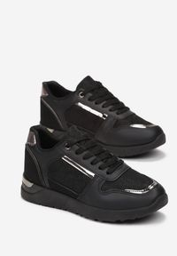 Renee - Czarne Płaskie Sneakersy Sznurowane z Brokatowymi Wstawkami Raflia. Kolor: czarny. Szerokość cholewki: normalna #5