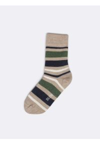 Big-Star - Skarpety bawełniane męskie w kolorowe paski beżowe Ismaelo 801. Kolor: beżowy. Materiał: bawełna. Wzór: kolorowy, paski #1