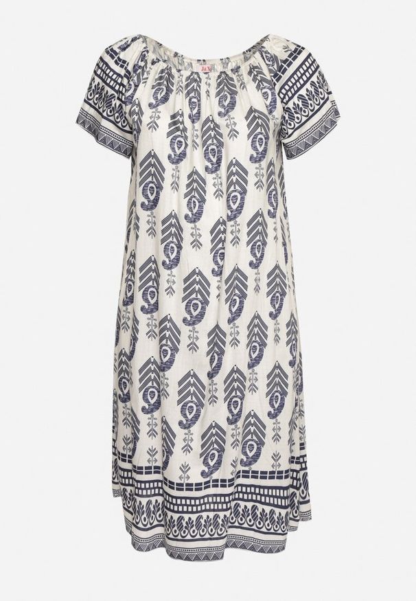 Born2be - Niebieska Wiskozowa Sukienka ze Wzorem Boho Ellivra. Okazja: na co dzień. Kolor: niebieski. Materiał: wiskoza. Wzór: aplikacja. Styl: boho