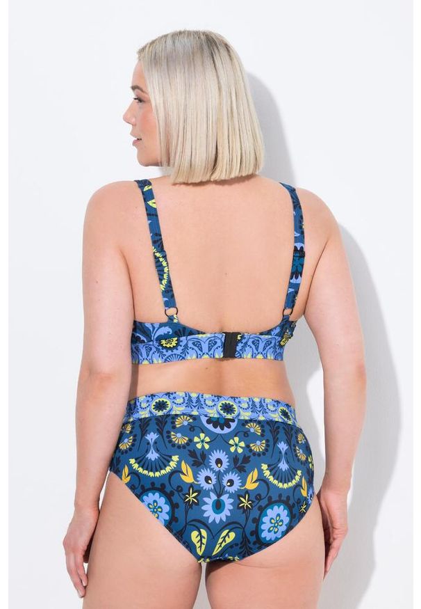 ULLA POPKEN - Damskie Bikini miękkie miseczki regulowane ramiączka. Kolekcja: plus size. Kolor: niebieski. Materiał: poliester, elastan, poliamid, materiał
