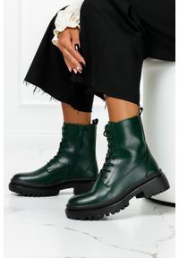 Sergio Leone - Botki sergio leone workery na platformie sznurowane zielone tr757. Kolor: zielony. Obcas: na platformie #2