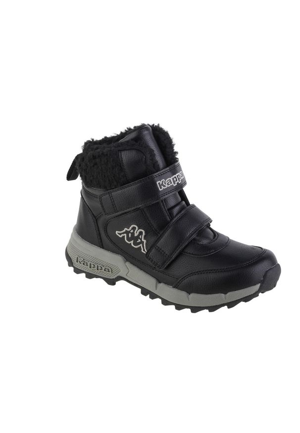 Buty do chodzenia dla dzieci Kappa Tapiwa K. Wysokość cholewki: za kostkę. Zapięcie: rzepy. Kolor: czarny. Materiał: tkanina, materiał, syntetyk, skóra, guma. Szerokość cholewki: normalna. Sport: turystyka piesza