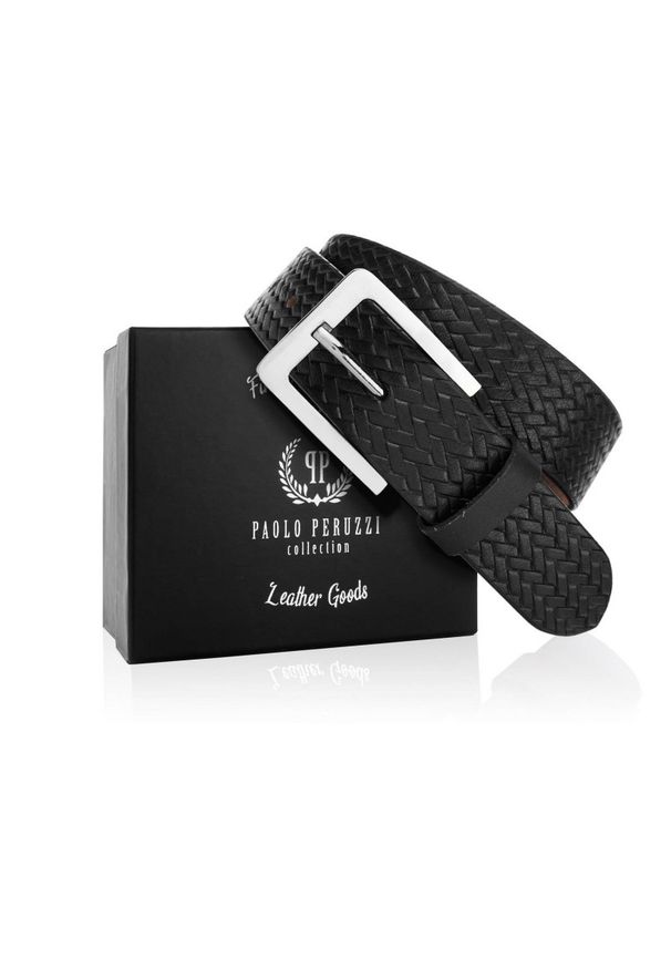 Pasek skórzany 90 CM PAOLO PERUZZI 03Z0190 czarny. Kolor: czarny. Materiał: skóra. Styl: klasyczny, casual, vintage