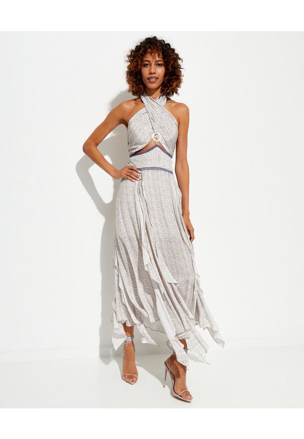 IXIAH AUSTRALIA - Dwuczęściowa sukienka Massini. Kolor: biały. Materiał: materiał. Wzór: haft, nadruk. Typ sukienki: asymetryczne. Długość: maxi