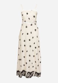 Born2be - Beżowa Wiskozowa Sukienka z Geometrycznym Wzorem Lenirisa. Okazja: na co dzień. Kolor: beżowy. Materiał: wiskoza. Długość rękawa: na ramiączkach. Wzór: geometria. Typ sukienki: proste. Styl: klasyczny, casual, elegancki #4