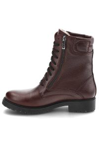 Bordowe Botki Damskie Simen Modne Skórzane Buty. Okazja: na co dzień. Zapięcie: sznurówki. Kolor: czerwony. Materiał: skóra. Styl: casual #4