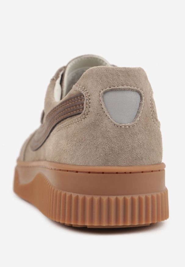 Born2be - Beżowe Zamszowe Sneakersy w Stylu Klasycznych Tenisówek ze Skórzaną Wkładką Riosera. Okazja: na co dzień. Kolor: beżowy. Materiał: skóra, zamsz