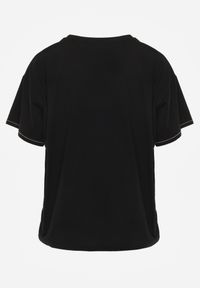 Born2be - Czarny Bawełniany T-shirt z Serduszkiem i Ozdobnymi Łańcuszkami Jynorin. Okazja: do pracy, na co dzień. Kolor: czarny. Materiał: bawełna. Wzór: aplikacja. Styl: elegancki, klasyczny, casual #2