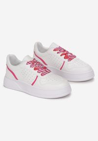 Renee - Biało-Różowe Sneakersy na Grubej Podeszwie z Ozdobnymi Wstawkami i Sznurowadłami Elliette. Kolor: biały