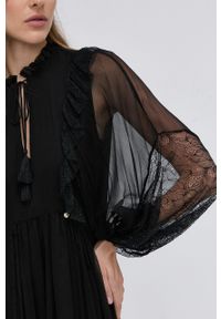 Nissa Sukienka kolor czarny mini rozkloszowana. Kolor: czarny. Materiał: tkanina, koronka. Długość rękawa: długi rękaw. Wzór: gładki. Typ sukienki: rozkloszowane. Długość: mini #2