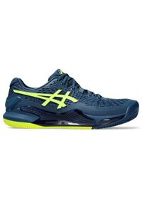 Buty do tenisa męskie Asics Gel-resolution 9. Zapięcie: sznurówki. Kolor: wielokolorowy, niebieski. Materiał: materiał. Szerokość cholewki: normalna. Sport: tenis