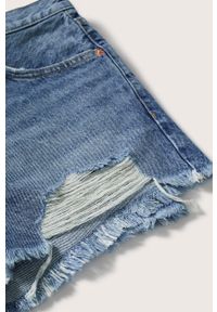 mango - Mango szorty jeansowe Hailey damskie gładkie high waist. Okazja: na co dzień. Stan: podwyższony. Kolor: niebieski. Materiał: jeans. Wzór: gładki. Styl: casual #7