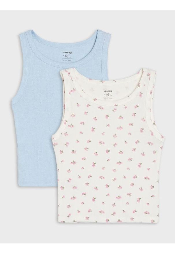 Sinsay - Koszulki na ramiączkach z domieszką wiskozy 2 pack - wielobarwny. Materiał: wiskoza. Długość rękawa: na ramiączkach