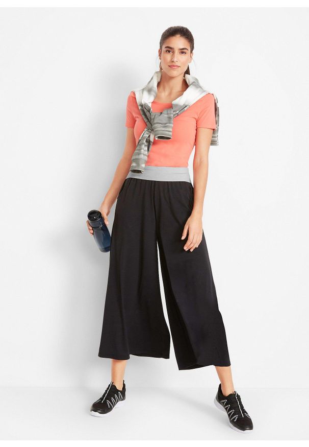 bonprix - Spodnie shirtowe culotte, dł. do łydki. Kolor: czarny. Materiał: wiskoza
