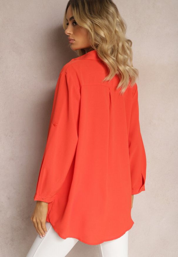 Renee - Pomarańczowa Koszula z Kołnierzem i Długimi Rękawami na Guzik Henvia. Kolekcja: plus size. Kolor: pomarańczowy. Długość rękawa: długi rękaw. Długość: długie